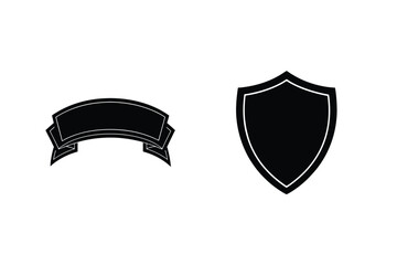 Black Silhouette Shield Icon And Decorative Ribbon Banner Vector Illustration