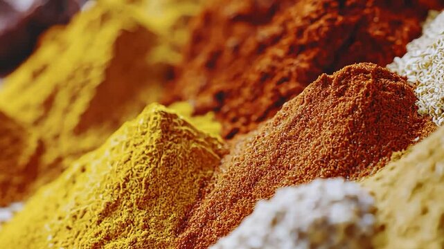 Colorful spice piles in a market