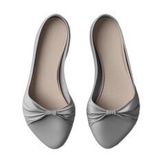 Grey shoes with a bow, isolated on transparent background.