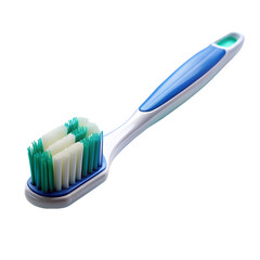 Closeup of a Clean New Toothbrush with Blue and White Handle on transparent background