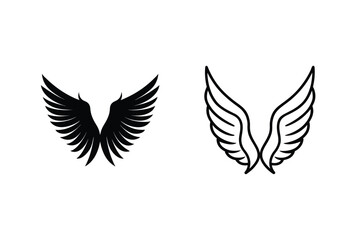 Two Wing Illustrations In Black Outline And Solid Fill On White Background