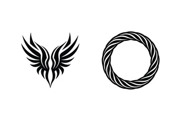 Winged Emblem And Woven Circle Graphic Elements In Black And White