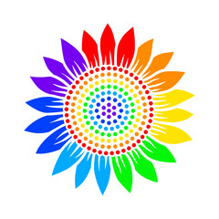 Rainbow sunflower vector cut template. Flower silhouette. Summer illustration. Isolated on white background. For card, printing on t-shirt, mug, sublimation.