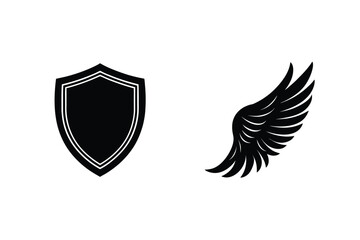 Black Shield Symbol With Double Outline And Wing Icon Vector Illustration
