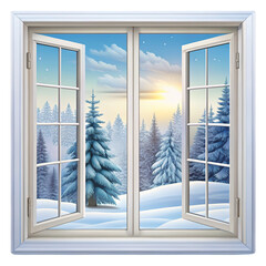 open window with blue sky and clouds