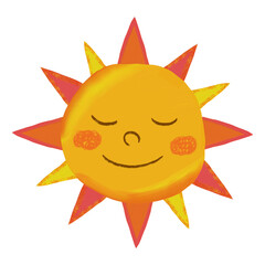 微笑んでいる太陽のイラスト　夏素材　背景透過　png