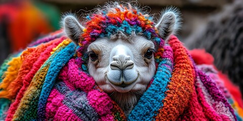 Colorful Camel in a Colorful Blanket