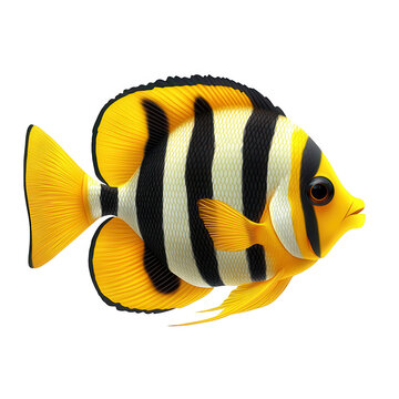 Vibrant Striped Butterflyfish on transparent background Displays Aquatic Beauty