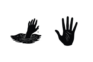 Drowning Hand Reaching Out For Help Distress Concept Silhouette Illustration