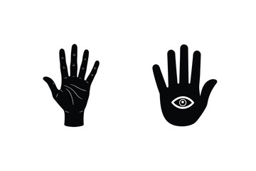 Open Hand Palmistry Symbol With Lines And Eye Protection Black Design