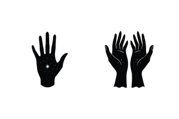 Obraz premium Hands With Stars Silhouette Cosmic Divine Mystical Esoteric Spiritual Gesture Black And White