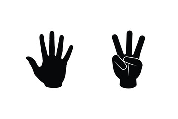 Fototapeta premium Black Silhouette Hand Gestures Showing Number Four And Three Fingers Isolated