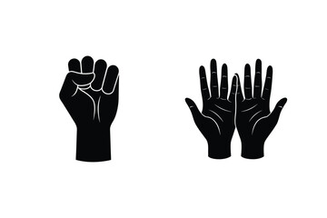 Black Hand Gestures Clenched Fist And Open Palm Vector Illustration Silhouette