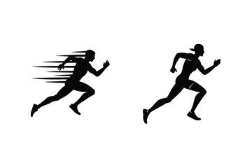 Silhouette Of Man And Woman Running Fast Vector Illustration On White Background