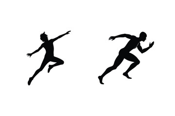 Silhouette Of Running And Jumping Athletes On A White Background Vector Art