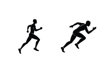 Runners Athletes Silhouettes Illustration Black And White Background Vector Art Depicting Speed