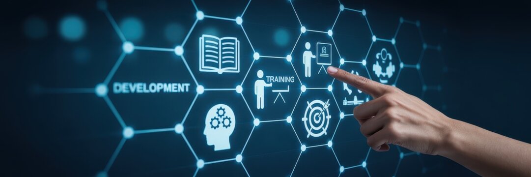 Interactive digital interface showcasing training and development.