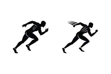 Black Silhouette Of Sprinter Set Running Vector Illustration,Athletics Concept Design