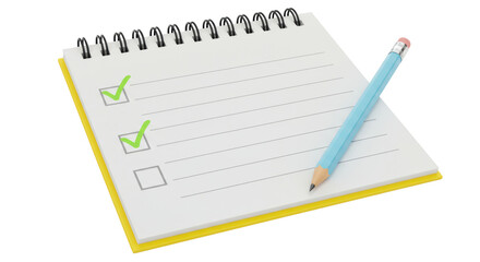 Isolated Notepad with Pencil and Checkmarks