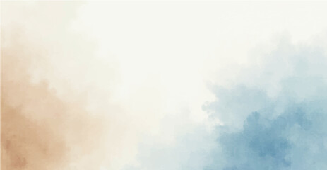 Light sky blue and white color shade. Brown sepia beige nude gray white abstract watercolor pattern. Elegant art background. Paper brush stain splash. Blank template design