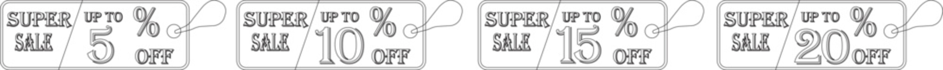 super sale tag line art icon set . sale sticker for advertising in a discounted store.badge template with sale percentage symbol, discount price tag.sale label collection suitable for promotion media.