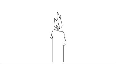One line drawing of Burning fire candle. continuous line candlelight icon, Continuous line drawing of three burning candles in a candelabra, symbolizing wisdom, beauty, and divine light.