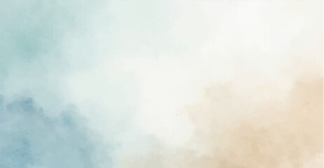 Light sky blue and white color shade. Brown sepia beige nude gray white abstract watercolor pattern. Elegant art background. Paper brush stain splash. Blank template design