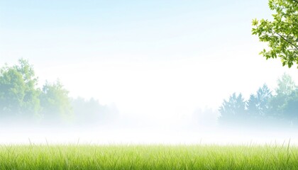 Obraz premium Morning mist over lush green field nature landscape photography tranquil environment serene viewpoint peaceful concept for relaxation