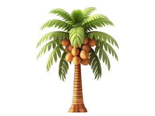 PNG 3d cartoon palm tree with coconuts. cutout, transparent