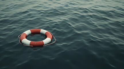 Naklejka premium Lifebuoy Floating on Water Surface for Safety at Sea