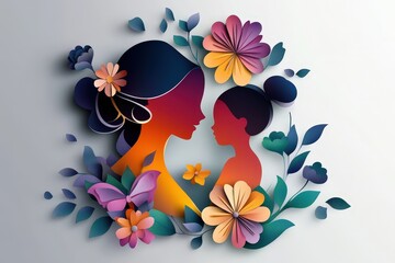 Colorful paper cutouts of a mother and child in loving embrace.