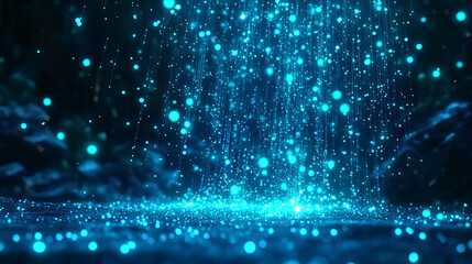 An abstract, ethereal display of sparkling blue dots on a dark background.