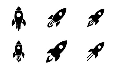 Set of rocket vector icons. Launch spaceship or spacecraft. Rocket fast flying for space. New business start up