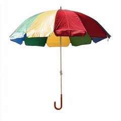 Obraz premium Isolated multicolored umbrella with a silver pole and brown handle