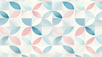 A repeating geometric pattern of overlapping circles in various pastel shades of pink, blue, and white.