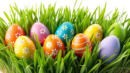 Vibrant Easter Eggs in Spring Grass - Easter Egg Hunt Photography, Colorful Easter Eggs, Springtime Easter Decor