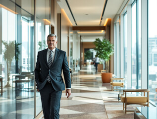 Fototapeta premium Portrait of Professional Businessman Using Laptop in Modern Office - Corporate CEO Manager Working
