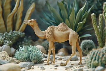 Desert camel amidst desert plants
