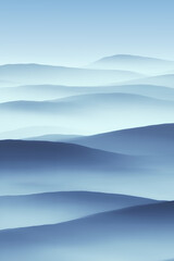 hills in mist in the morning, fantasy 3d illustration
