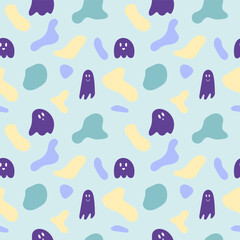 seamless vector pattern with a simple and cartoonish design set against a light blue background