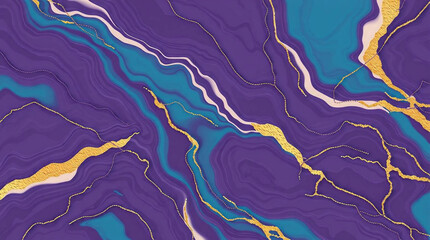 Abstract Marble Texture in Purple, Turquoise, Cream White and Gold with Swirls and Metallic Veins for Luxury Backgrounds and Elegant Designs