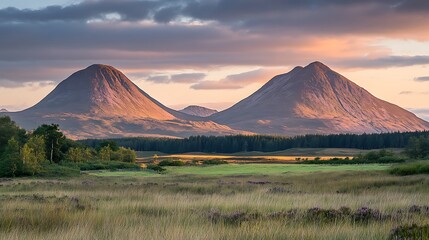 Fototapeta premium Majestic Mountains at Sunset with Golden Hues