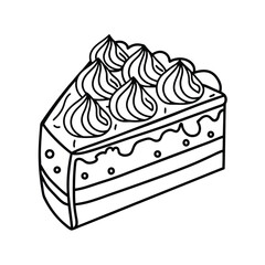 Hand drawn slice of cake with cream decoration monochrome design