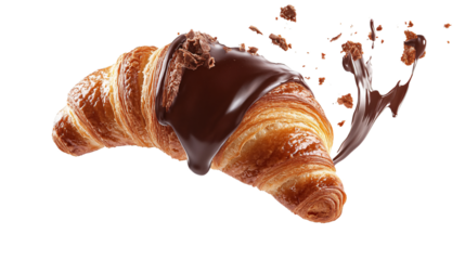 Delicious Levitating Croissant with Chocolate on White Background