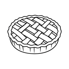 Simple outline illustration of a classic fruit pie with lattice crust black and white