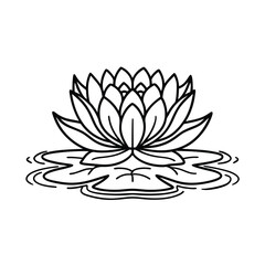 Elegant line art of a lotus flower resting on water lily pad surface