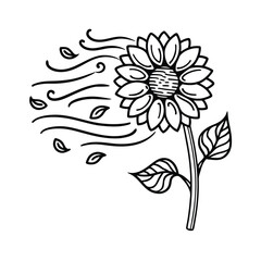 Sunflower in the wind hand drawn outline illustration summer meadow design element