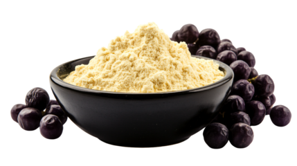 Asafoetida Powder in Black Bowl on White Background