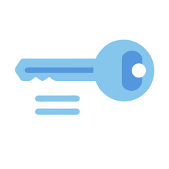 Single blue key illustration on a black background