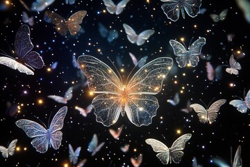 Butterflies illuminate a starry night sky in a mesmerizing display of nature's beauty and magic